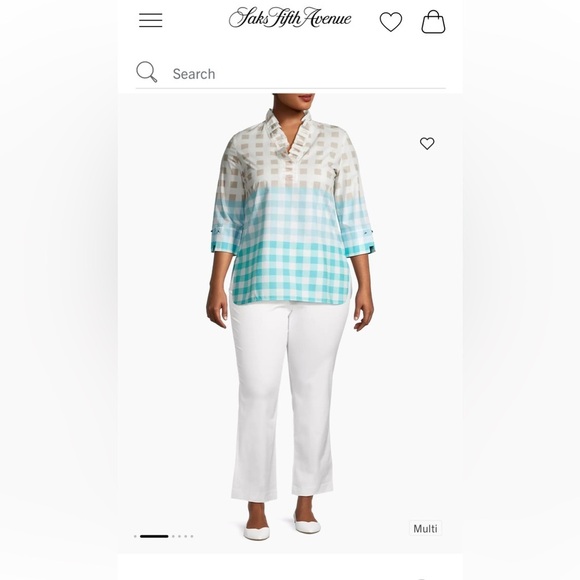 Ming Wang Women’s Ruffled Cotton Gingham Blouse Spring Casual Tan/Blue Size Med - Picture 2 of 11